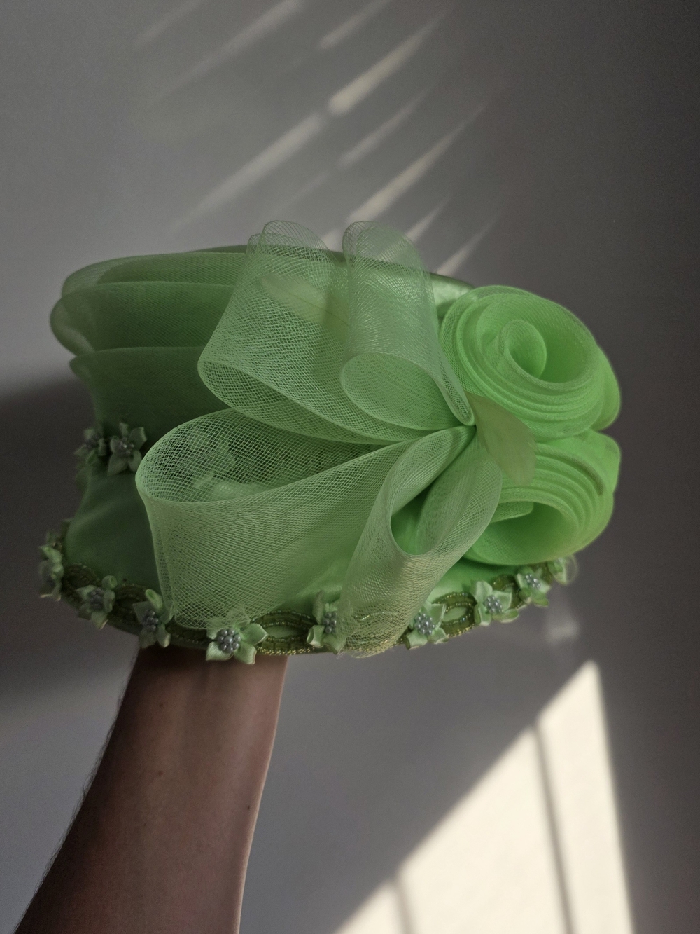 Ladies Floral Accent Green Dress Hat